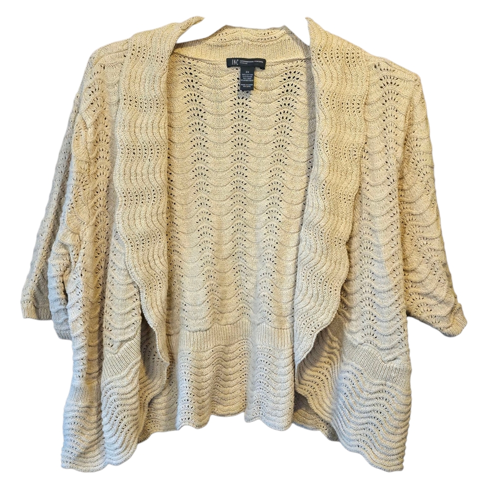 Inc International Concepts Cream Open-Front Cardigan